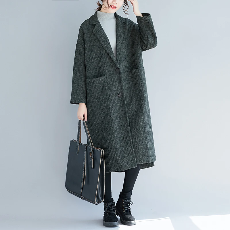 

Winter Autumn Women Fashion Korea Style Long Solid Color Waist Office Lady Oversized Coat Female Open Stitch Wind Trench Coat