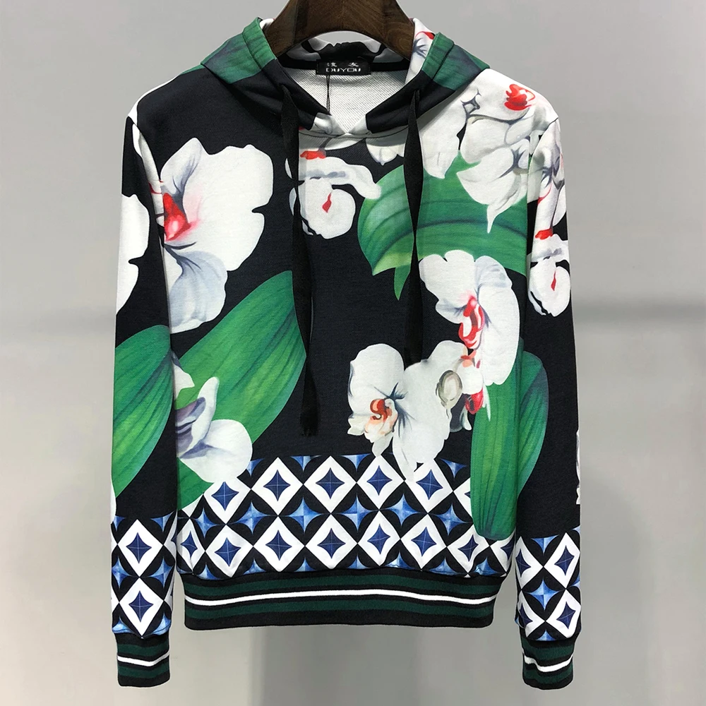 Худи DUYOU в китайском стиле с принтом орхидеи флисовые толстовки уличная одежда