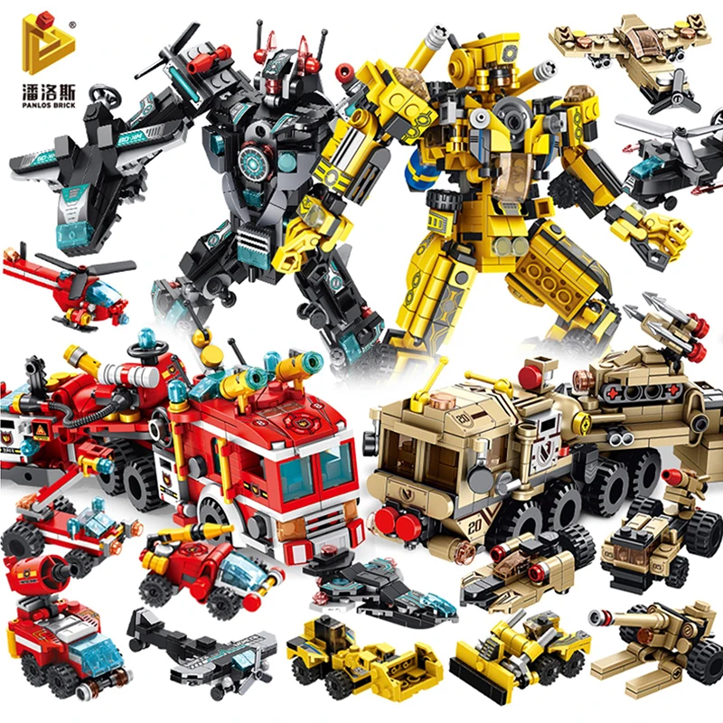 

Fire trucks police cars helicopters transformaersing robot Racing Car Building Blocks Bricks City Toy For Children