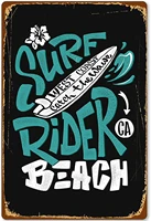 beach coast decorative metal tin sign surf rider beach retro family living room bedroom wall decoration metal plate 8x12 inches