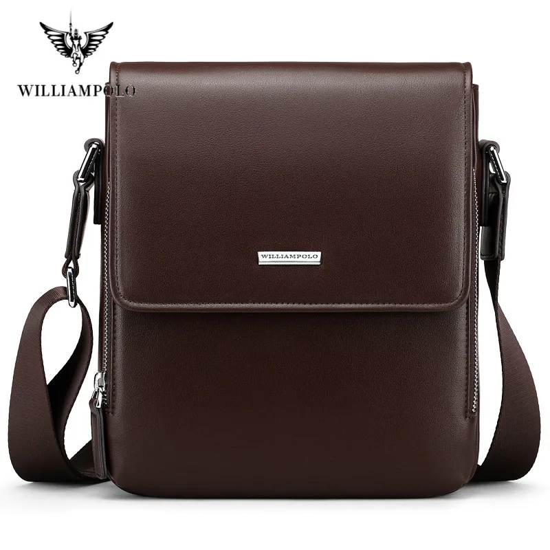 Модная мужская сумка WilliamPOLO Наплечные сумочки из натуральной кожи в стиле ретро