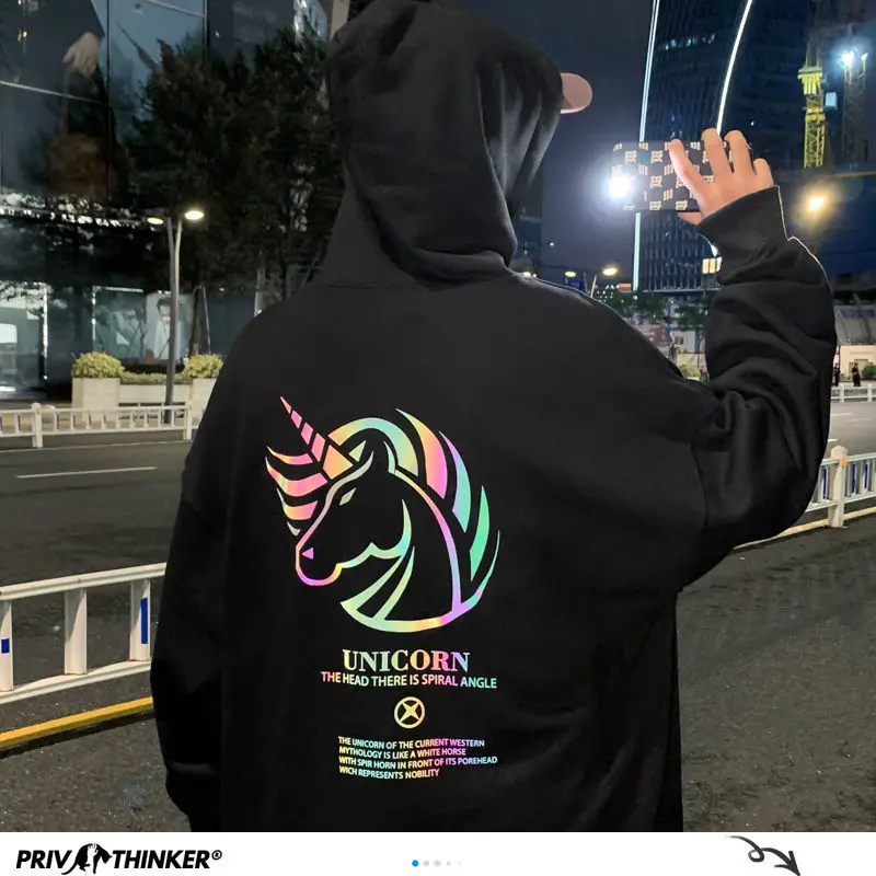 Мужские толстовки с капюшоном Privathinker повседневные принтом единорога большие