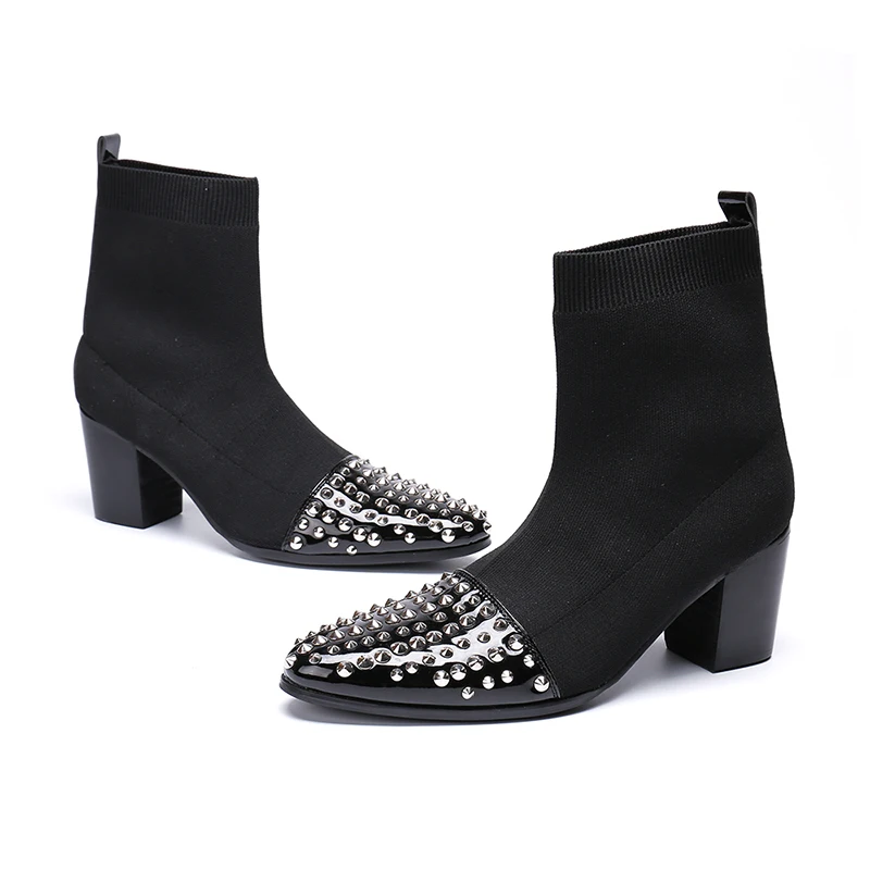 Новые стильные черные ботильоны без шнуровки с заклепками модные носки на