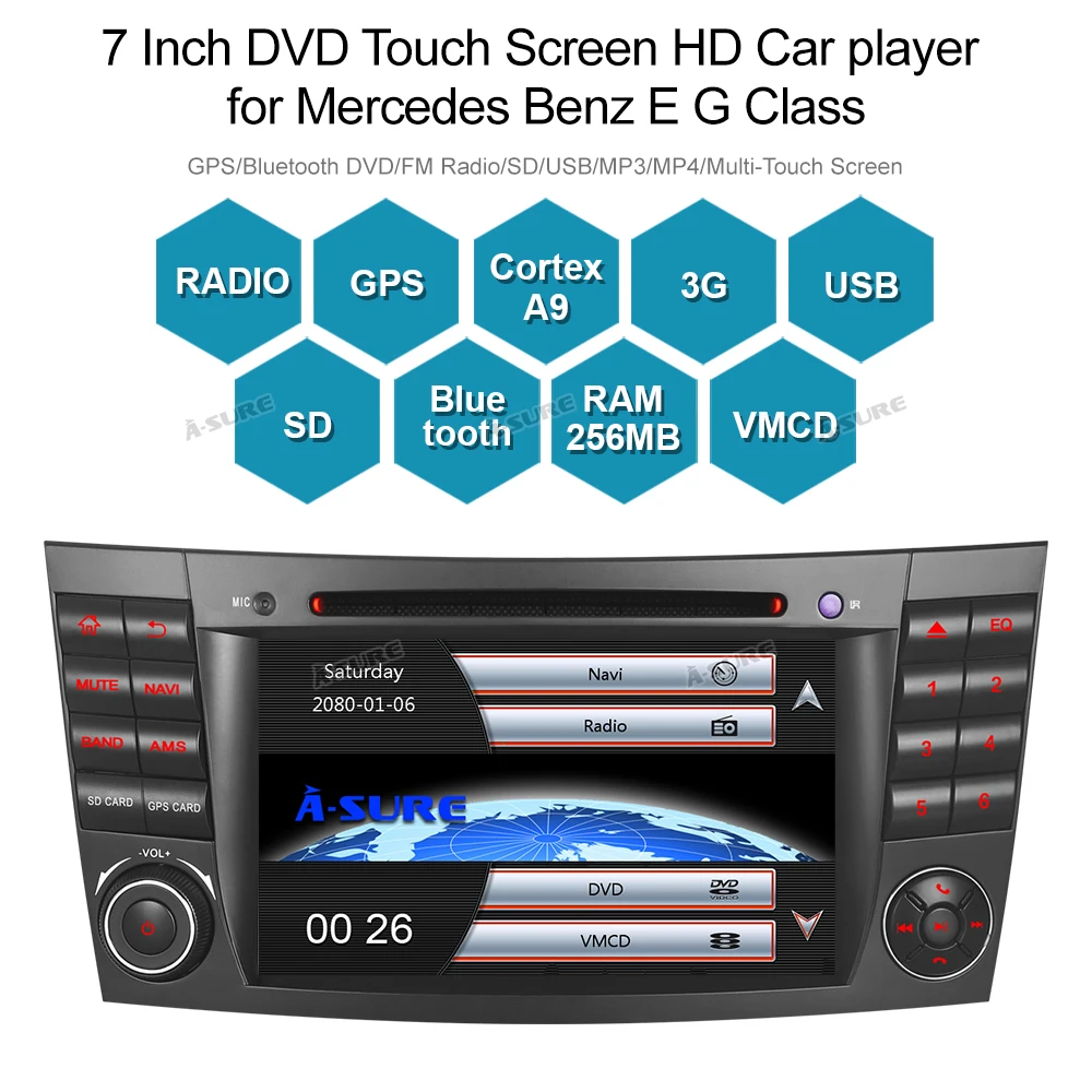 Автомобильный мультимедийный плеер A Sure 2 DIN 7 дюймовая стандартная навигация для