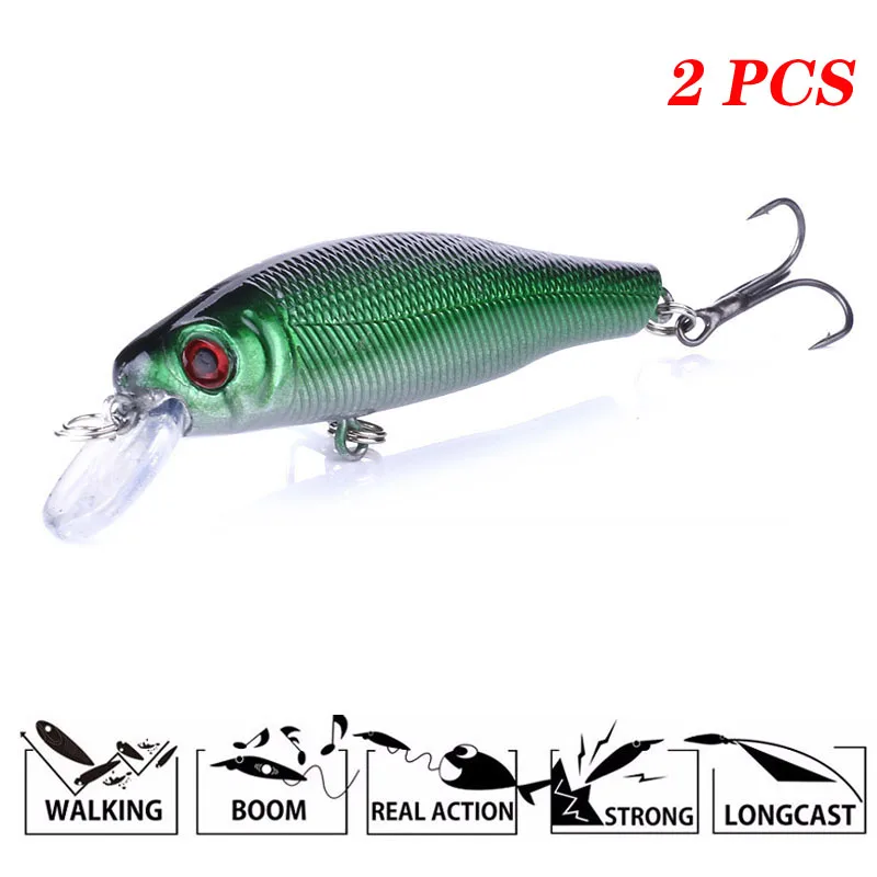 

2PCS Hard Fishing Bait Wobbler Lure Army Green Plastic 6# Hook Kesfishing Fishing Lures 3d Eyes Duo Lure Accesorios De Pesca