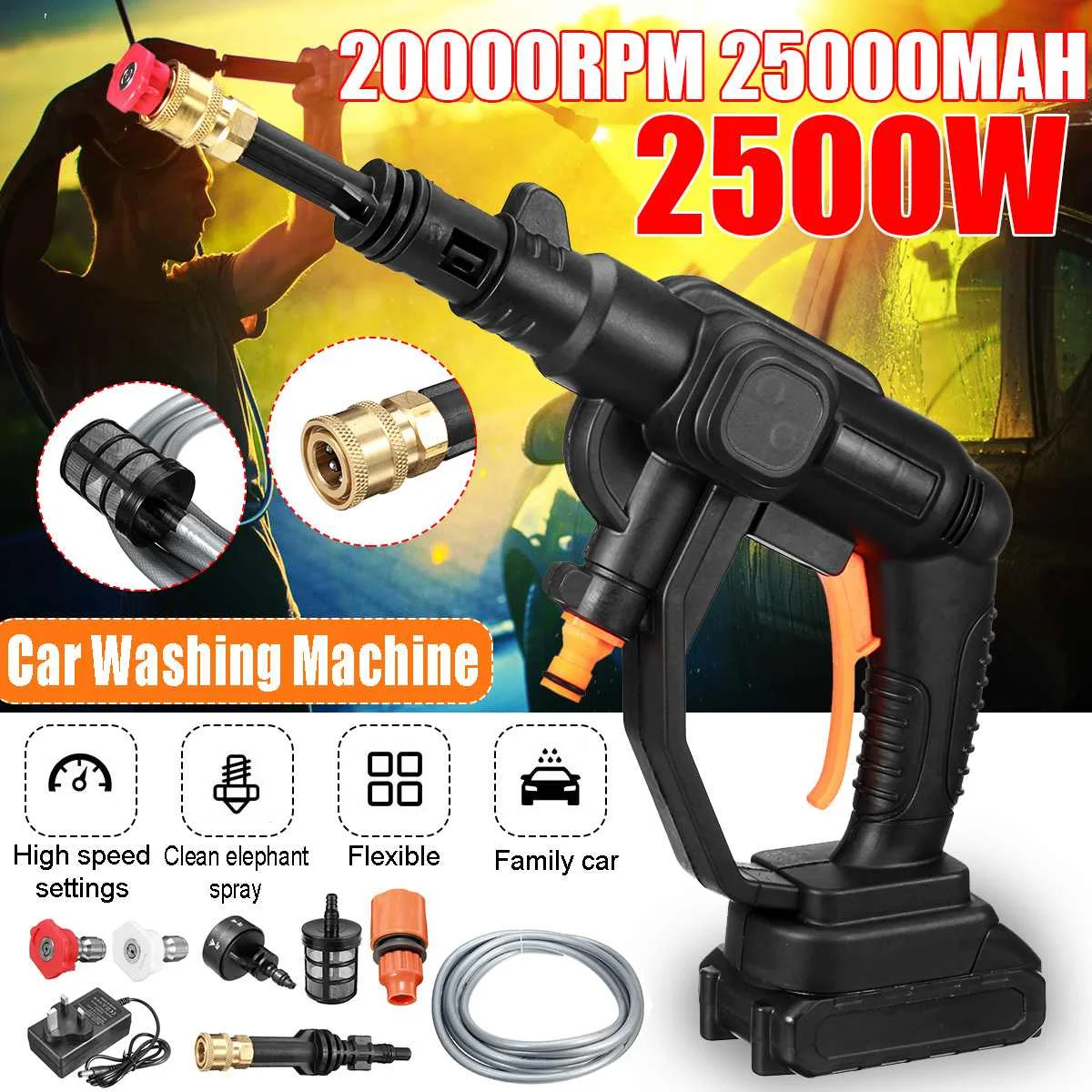 

25000mAh Cordless High Pressure Car Wash Water Gun Portable Car Washer Cleaner Parkside Washing Machine For Makita 36V Battery
