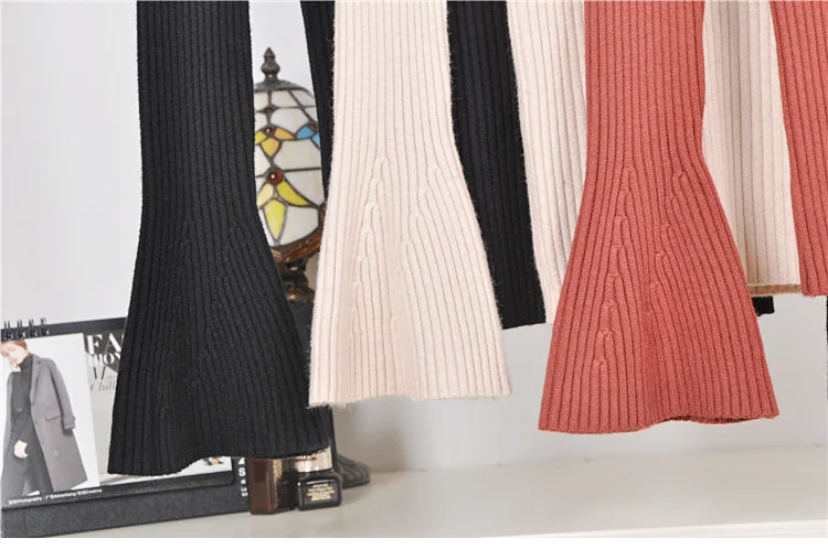 Женские свитера с расклешенными рукавами коллекция 2018 года зимняя однотонная