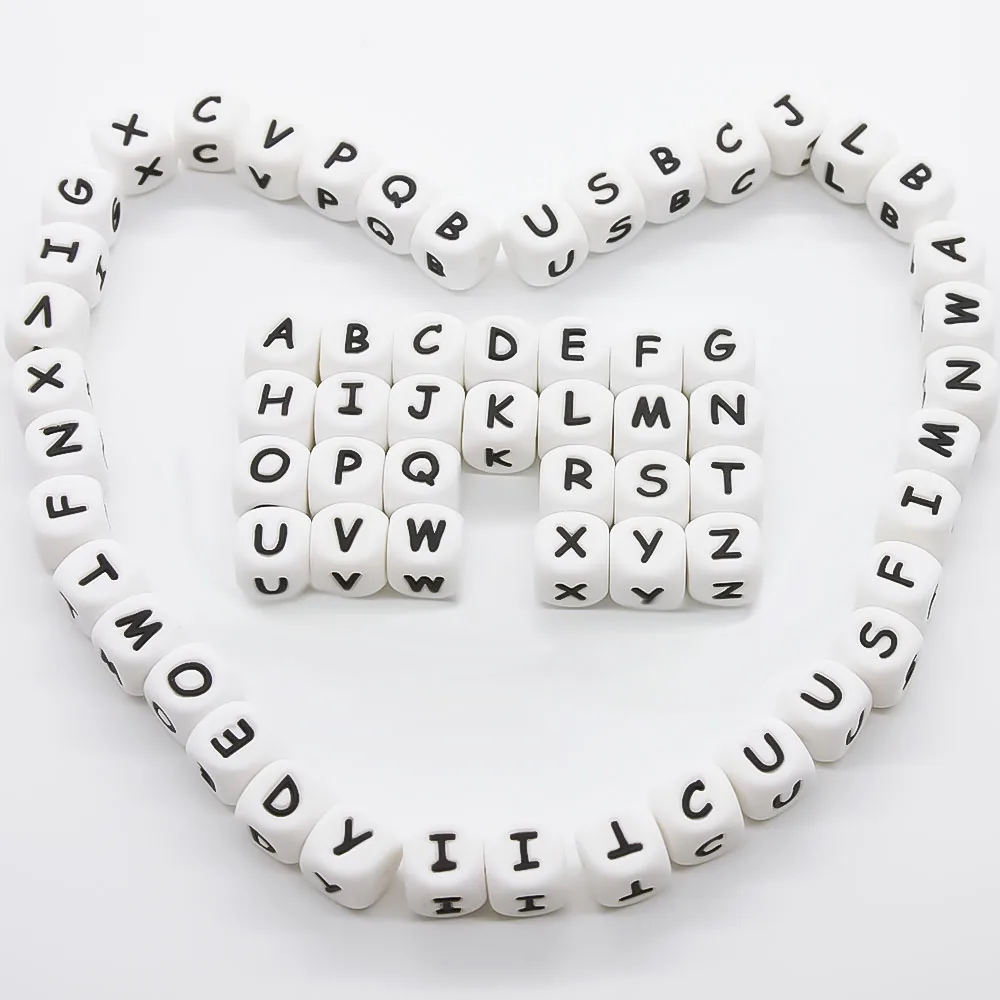 Cute-idea Letter Silicone Beads English Alphabe 300pcs 12mm Beads Food Grade Silicone Chewing Beads DIY Baby Teether Toys DIY