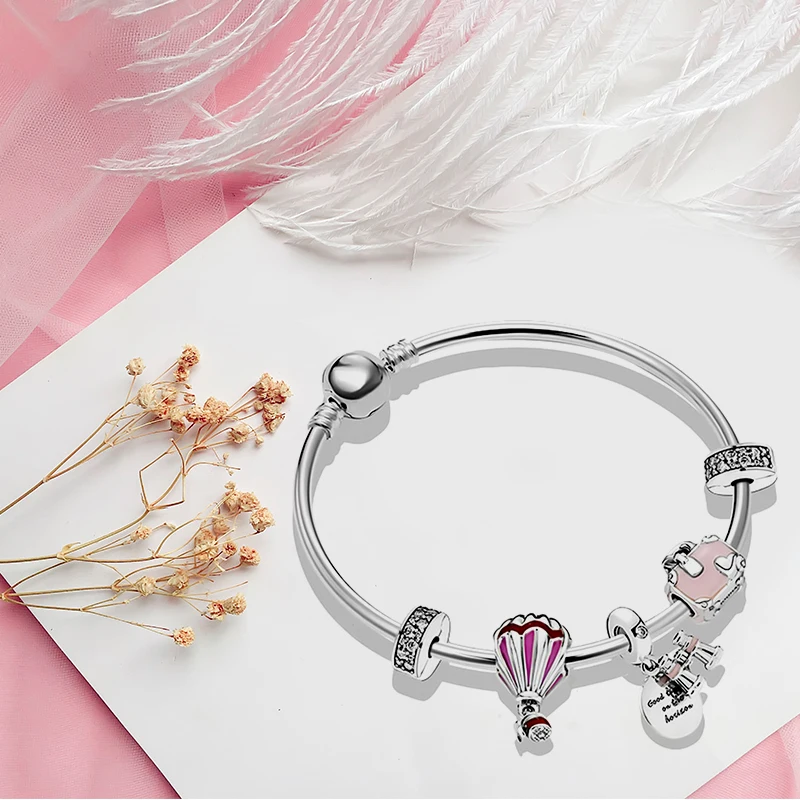 

925 Sterling Silver Bangles hot Air balloon Beads For Women Jewelry Charm For Pandora Bangle Bracelet Diy Making Bracelet Woman