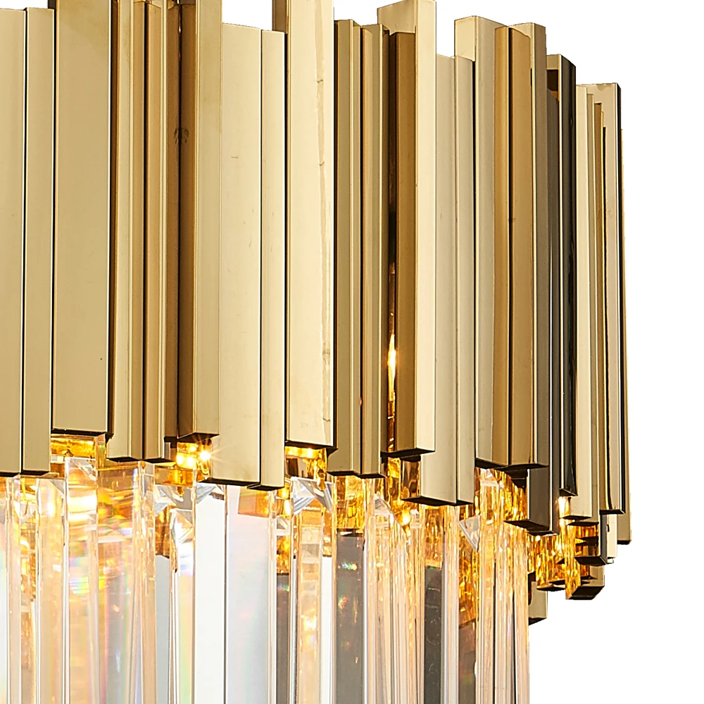 

Modern LED crystal chandelier luxury gold stainless steel lustres cristal lampshade for living room hanging ceiling fixtures