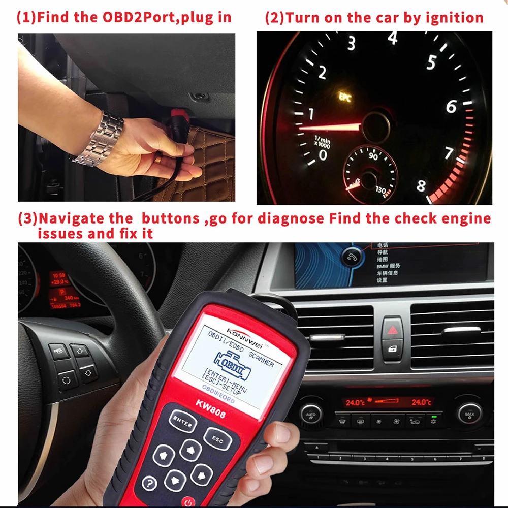KONNWEI OBD 2 сканер ELM327 OBD2 Диагностика Авто AL519 автомобильный диагностический