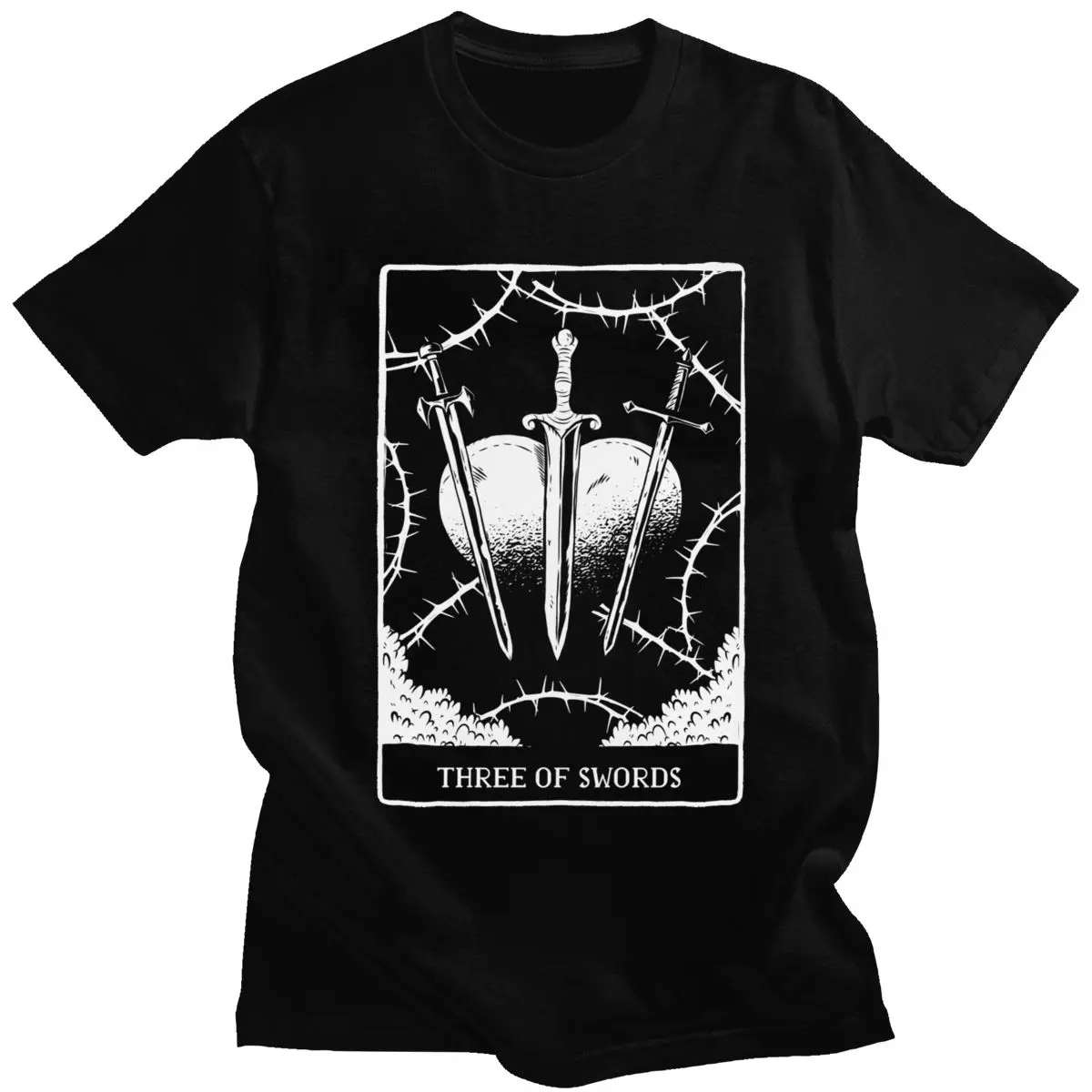 

Tarot Minor Arcana Three Of Swords Tshirt Men Pure Cotton T-shirt Short Sleeves Death Tarot Card Heart Tee Shirt Clothing Gift