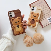 cute cartoon 3d bear soft silicone phone case for iphone 12 11pro max xr xs max x 8 7 6s plus girl hairball pendant animal cover