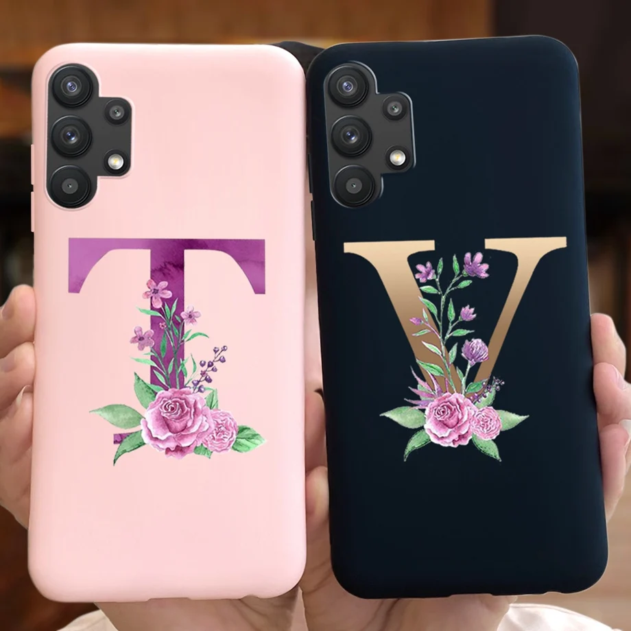 Для Samsung A32 чехол с модным цветочным рисунком 26 букв TPU Силиконовый для Галактики 4G