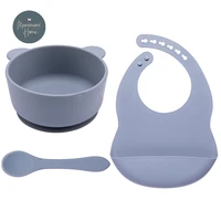 solid colour kids tableware set portable baby silicone plate bowl cup toddler feeding sucker infant dishs with silica gel spoon