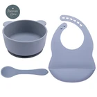 Набор посуды детский однотонный, переносная силиконовая тарелка, чашка, присоска для кормления малышей, ложка из силикагеля