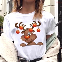 maycaur new women t shirt kawaii deer printed christmas shirts harajuku t shirt white suitable all seasons tshirt tops female