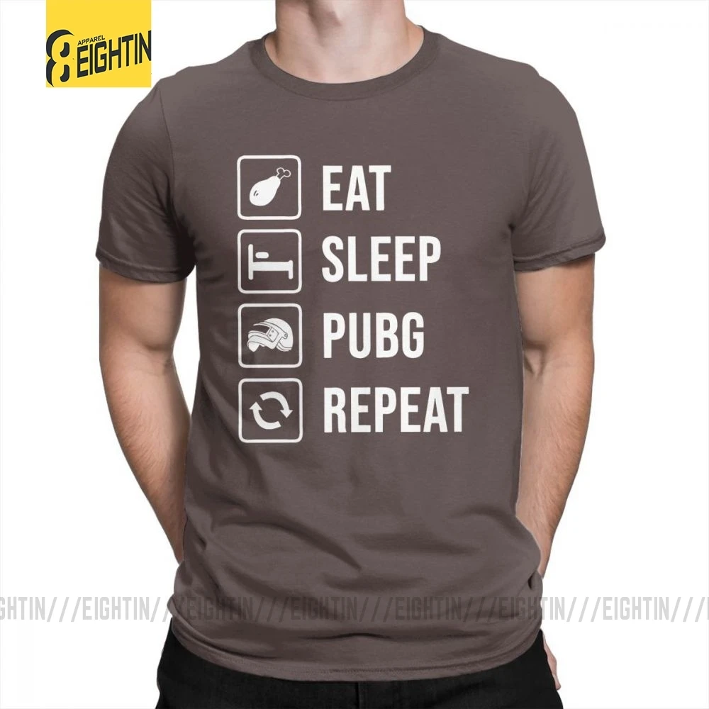 Коричневый Футболка с надписью «Eat Sleep PUBG Repeat», победитель, Куриный Ужин, короткий рукав, высокое качество, хлопок, футболка, одежда, мужские топы размера плюс - Цвет: Коричневый