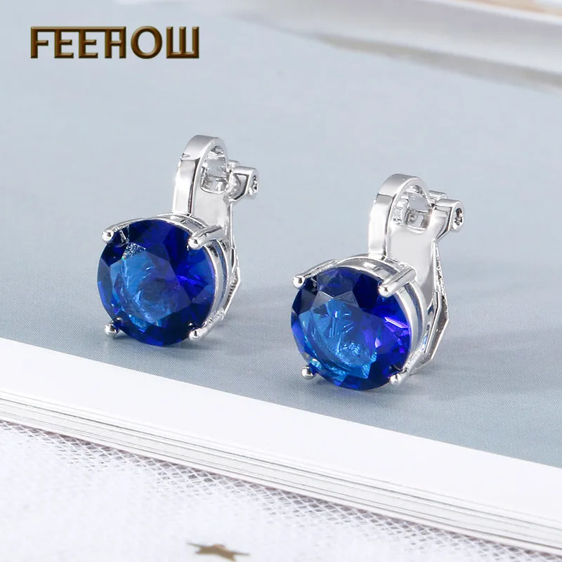Женские круглые серьги клипсы с фианитом FEEHOW ювелирные украшения для вечеринки