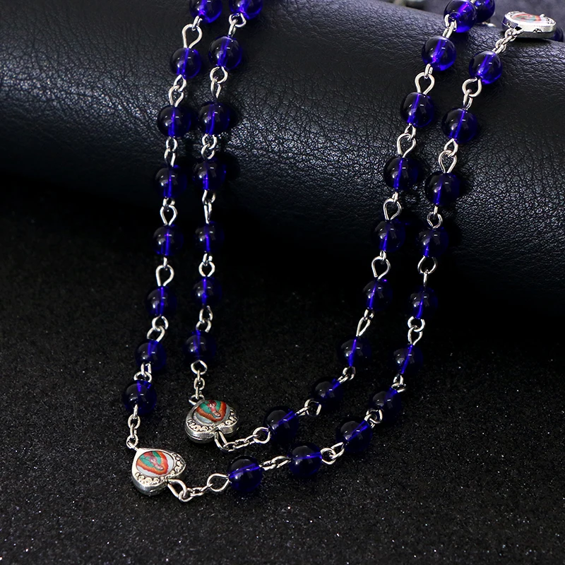 Коми 6 мм королевские синие стеклянные бусины крест длинные ожерелья с