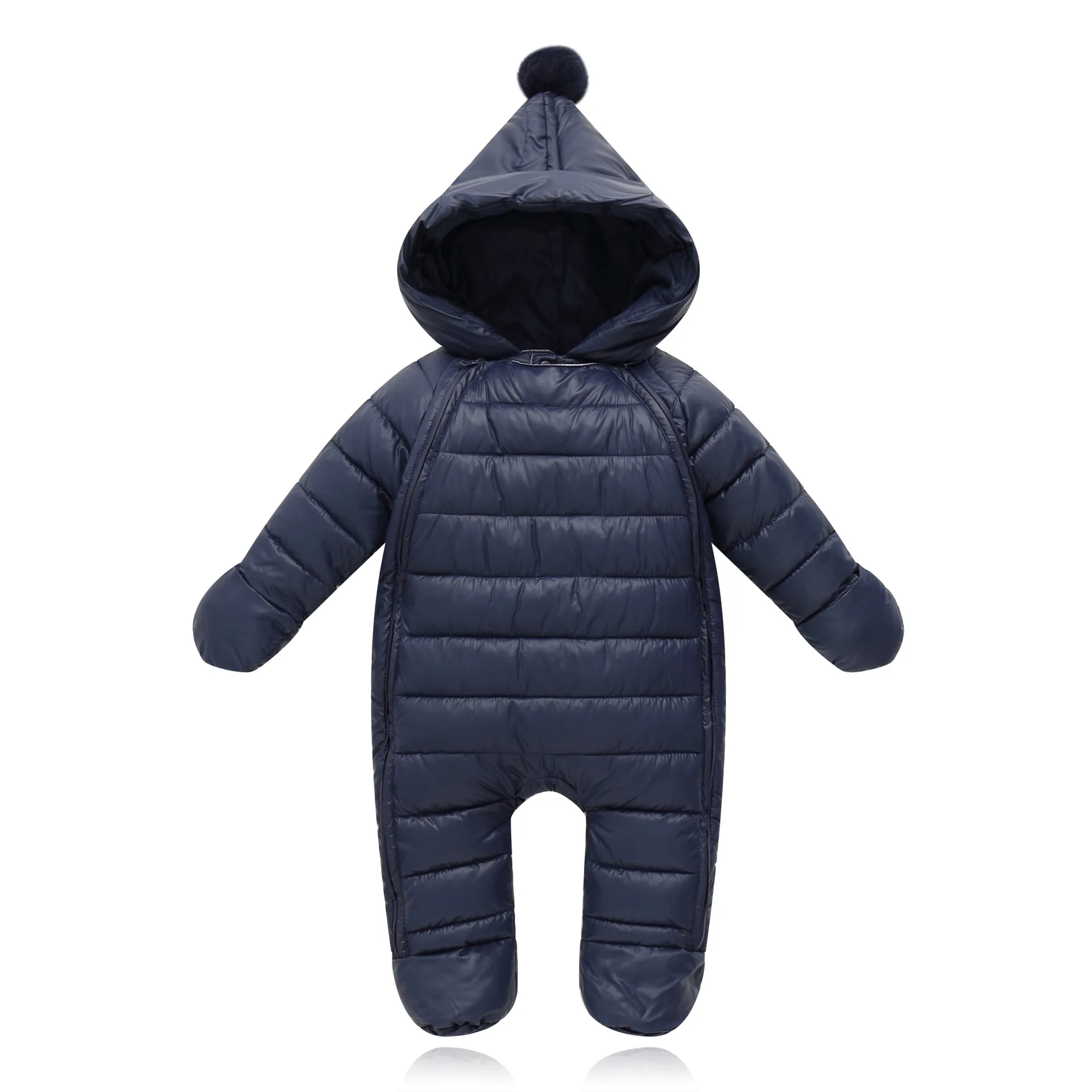 Navy Blue Зимние комбинезоны с капюшоном для маленьких мальчиков, теплые комбинезоны для маленьких девочек, хлопковая детская одежда, комбинезоны унисекс для мальчиков - Цвет: Navy Blue