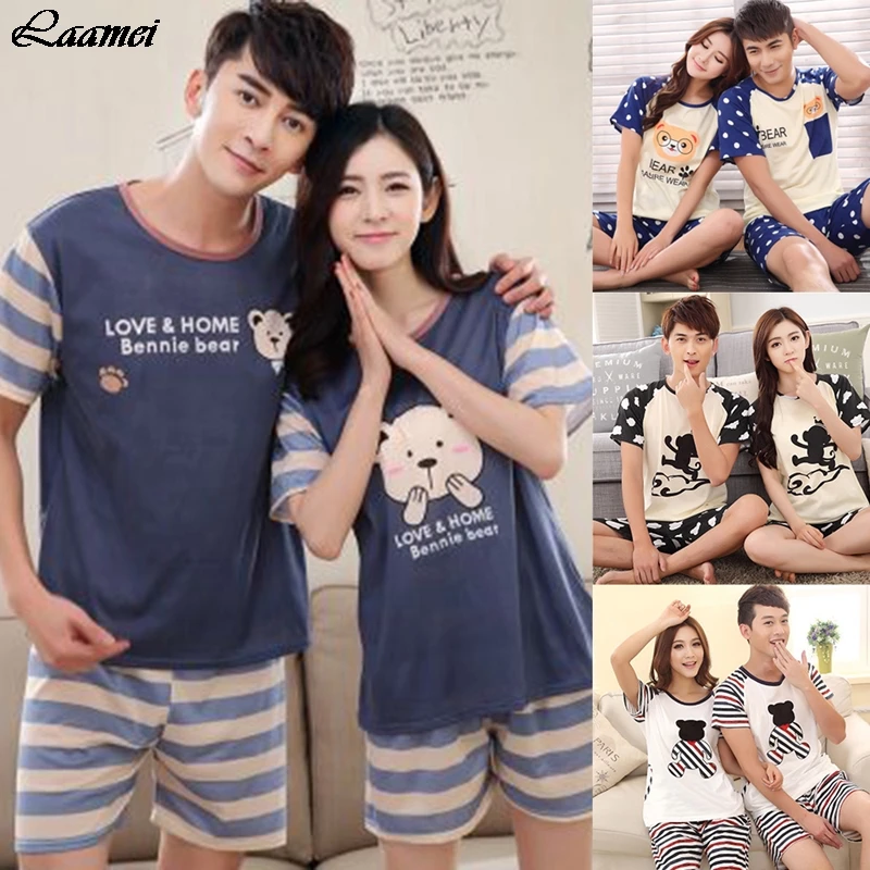 Парные женские и мужские летние Мультяшные пуловеры с коротким рукавом брюки