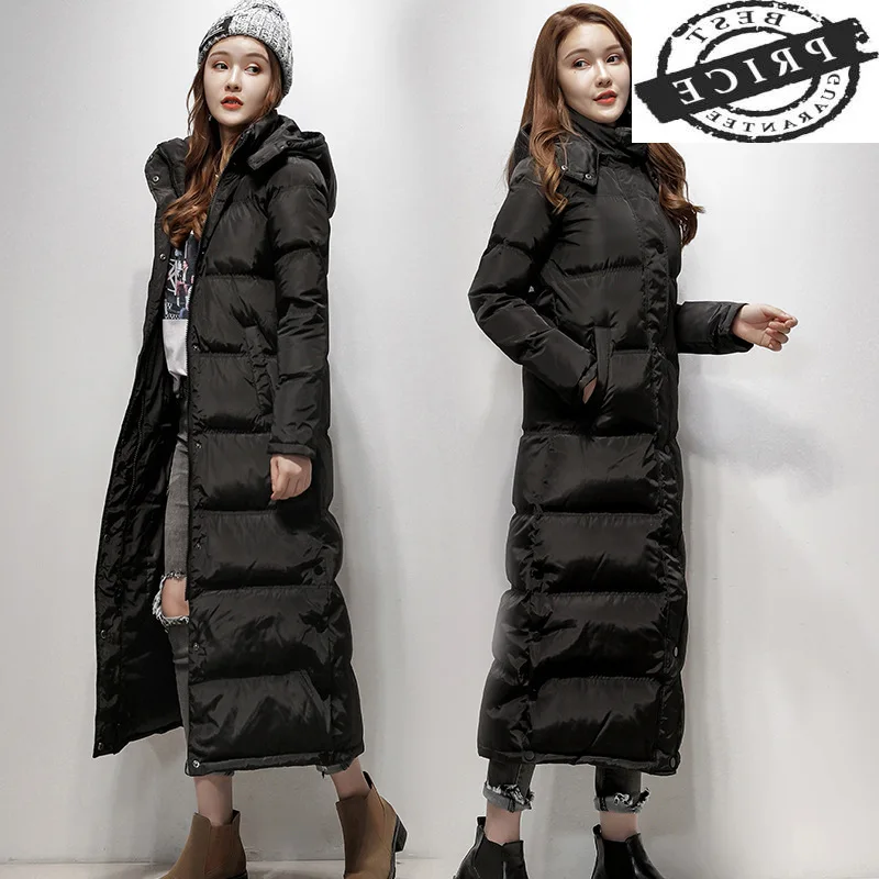 

Winter White Duck Down Jacket Women 2021 New X-Long Coat Hooded Thick Warm Clothes Female Black Tops Abrigos Mujer LWL2aa
