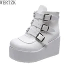 Женские Брендовые ботильоны на высокой платформе, Модные ботильоны из ПВХ с ремешками и украшением, обувь на танкетке, дропшиппинг, 2021