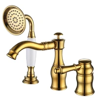 bathroom basin faucets solid brass sink mixer tap hot cold deck mounted single handle with handheld widespread type gold