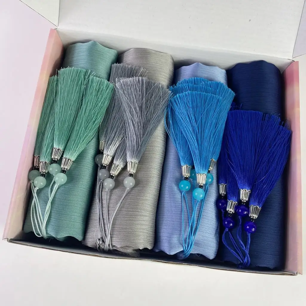 Satin Silk Hijab Muslim Solid Plain Scarf Shawls Wrap Malaysian Headscarf Turban 10pcs/lot Tassel Crinkle Hijabs