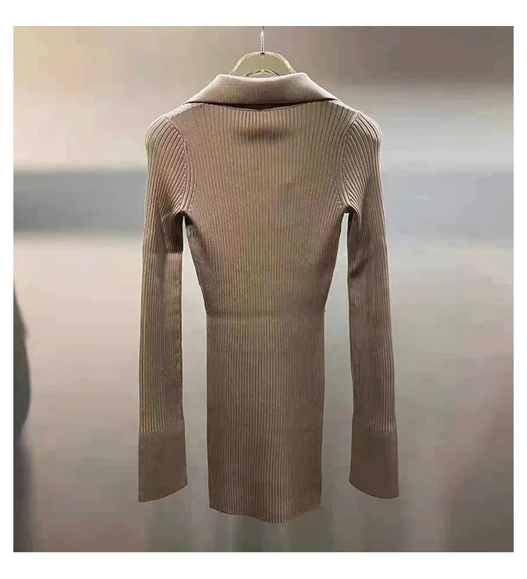 

High Street AW King 2021 Early Spring New Knitted Slim Long-sleeved Bead Bottoming Dress Female Tide Ins