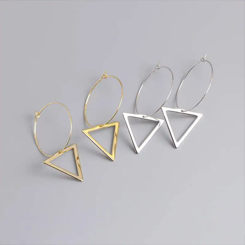 

PONYKISS 100% S925 Sterling Silver triangle Water wave surface Hoop Earrings for Women Party Delicate Elegant Accessory Gift