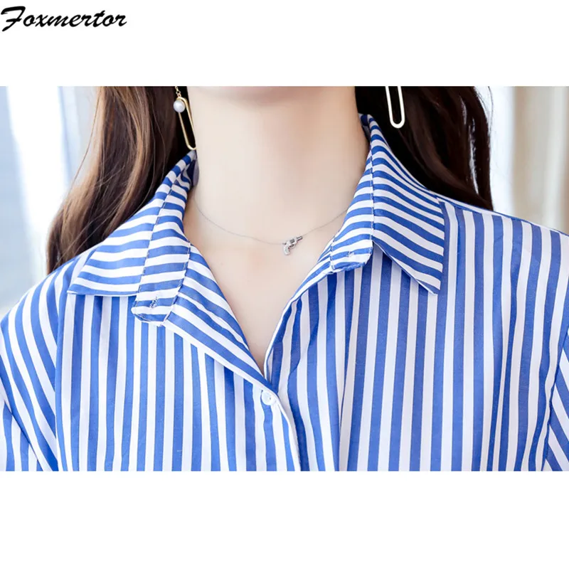 2021 женское синее платье в полоску офисное модное Повседневное с длинным рукавом