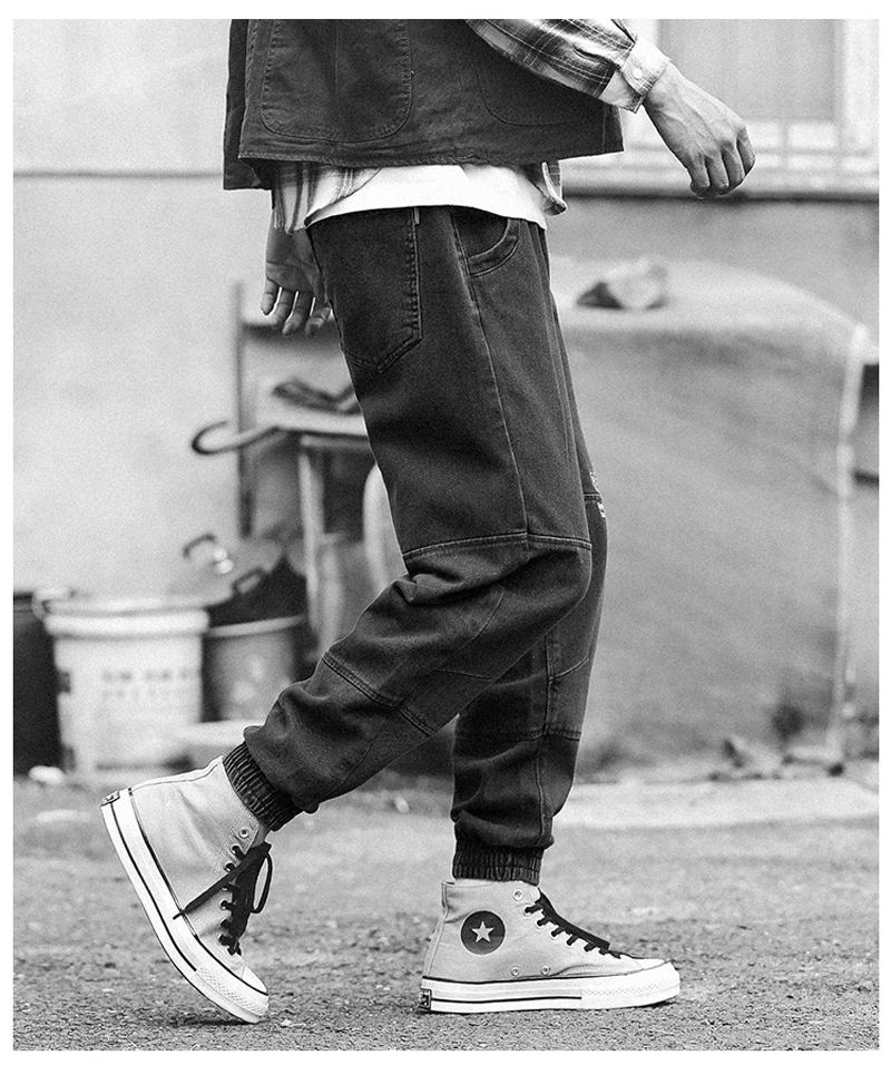 Fashion Streetwear Men Jeans Loose Fit Spliced Designer Denim Cargo Pants Harem Jeans Men Japanese Style Hip Hop Joggers Jeans
