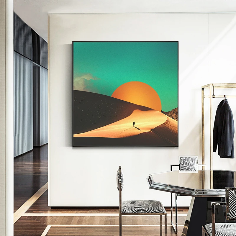 

Nordic Abstract Desert Paintings Mid Century Sun Landscape Scenery Canvas Poster Print Wall Art Picture Minimalist Bedroom Decor