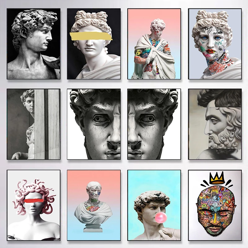 

Famous Paintings Funny Portrait Sculpture of David Canvas Paintings Posters and Prints Wall Art Pictures for Living Room Decor