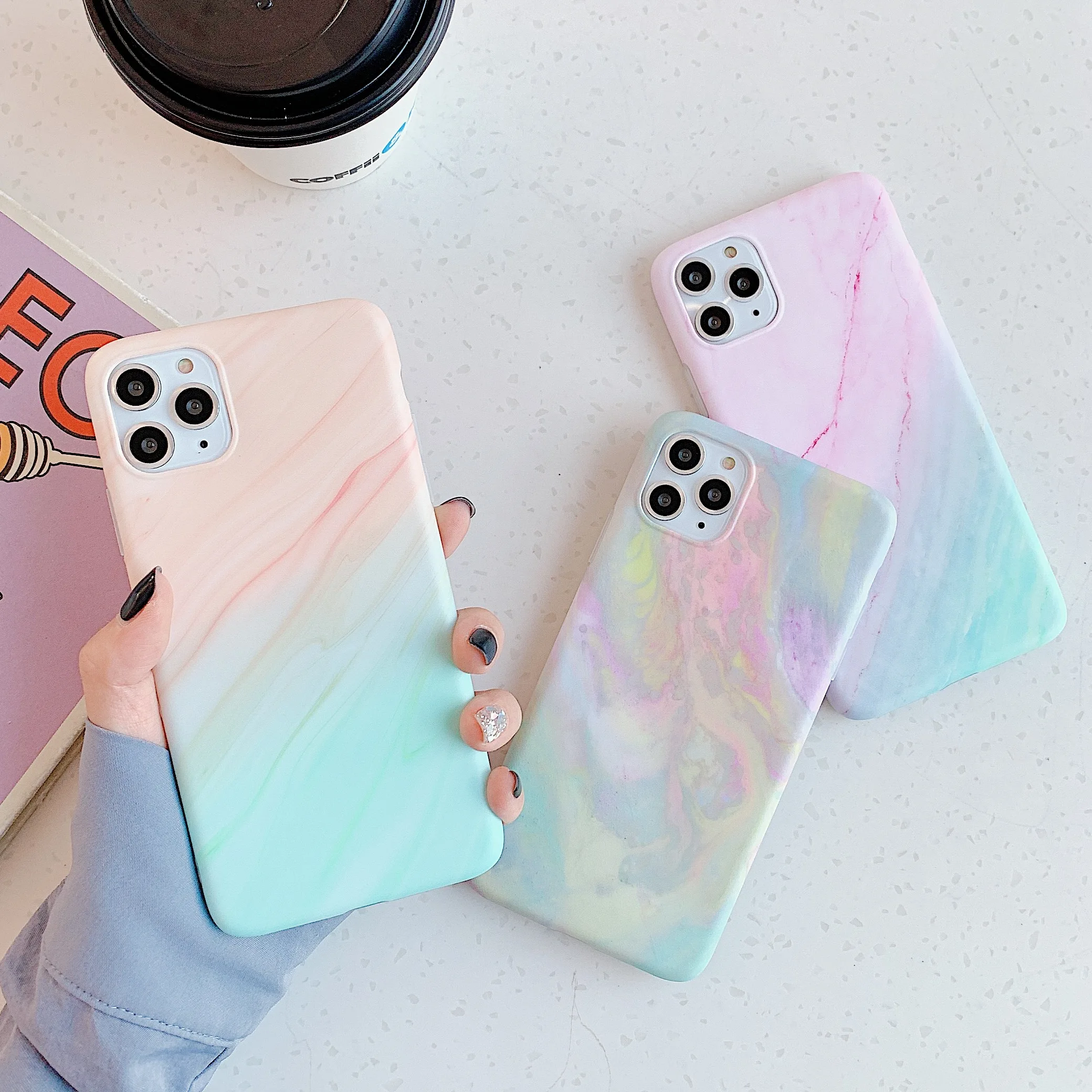 Чехол OTAO с градиентом для iPhone 11 Pro Max X XR XS MAX холодный мраморный чехол 7 8 6 6S Plus