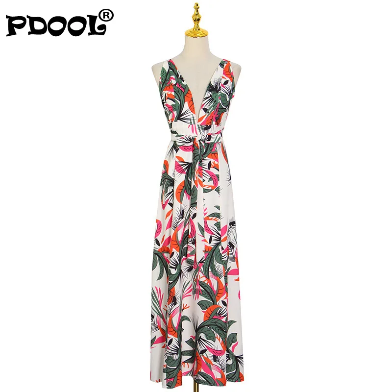 

Sexy Print Floral Dress For Women V Neck Sleeveless High Waist Bohemian Slimming Dresses Female 2021 Summer Fashion Clothing
