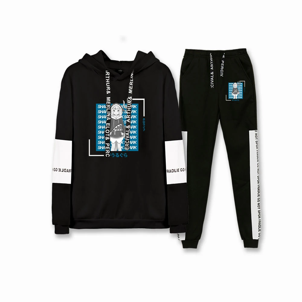 

Gawr Gura Little Shark Japanese Stylish Cool Raglan Sweatshirt Suit Harajuku Winter Casual New Hoodies+Long Pants Sport Set