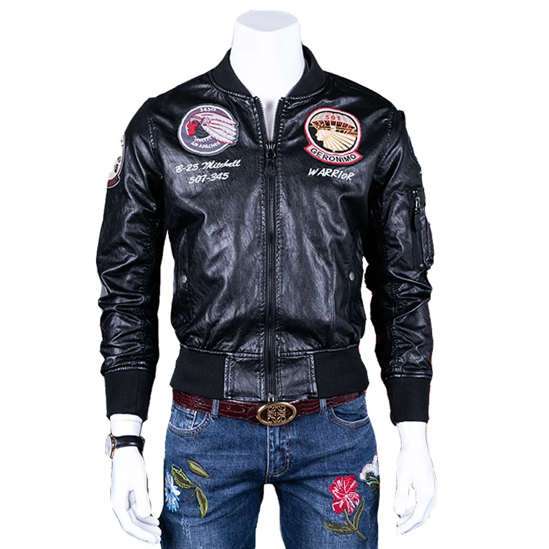 Модные мужские кожаные куртки и пальто с узором в виде индейцев облегающая
