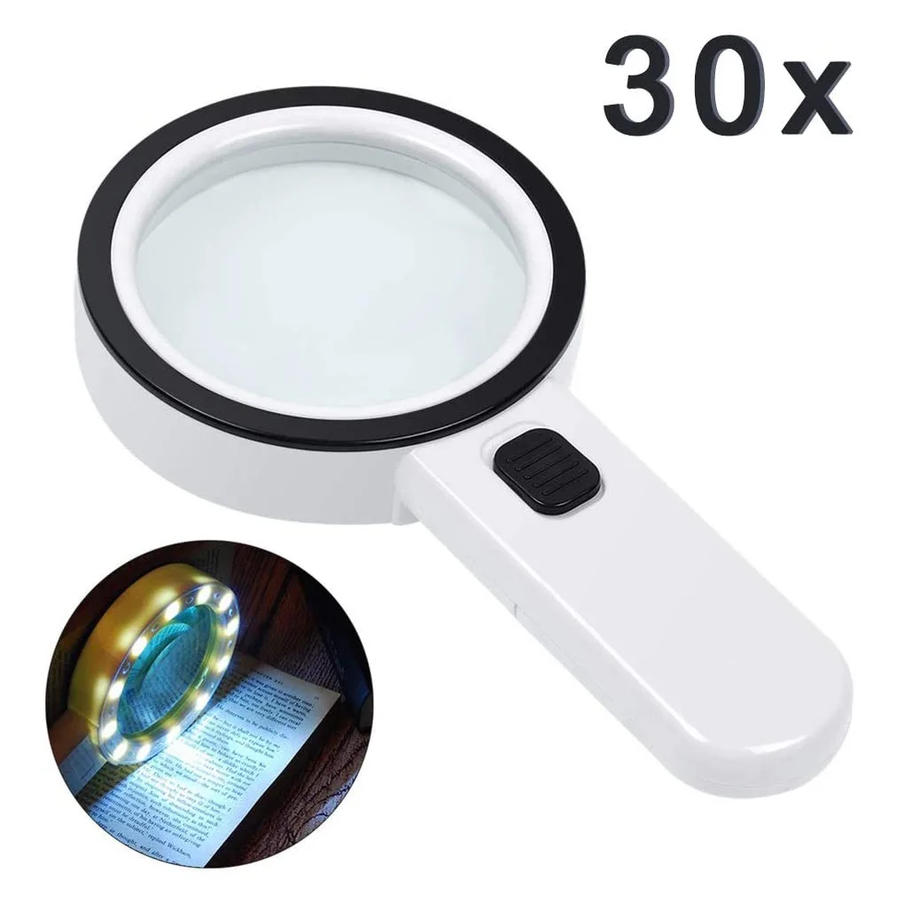 

Ручной увеличительный микроскоп с подсветкой 30X, увеличительное стекло, увеличительное стекло для чтения для пожилых людей, лупа, инструмен...