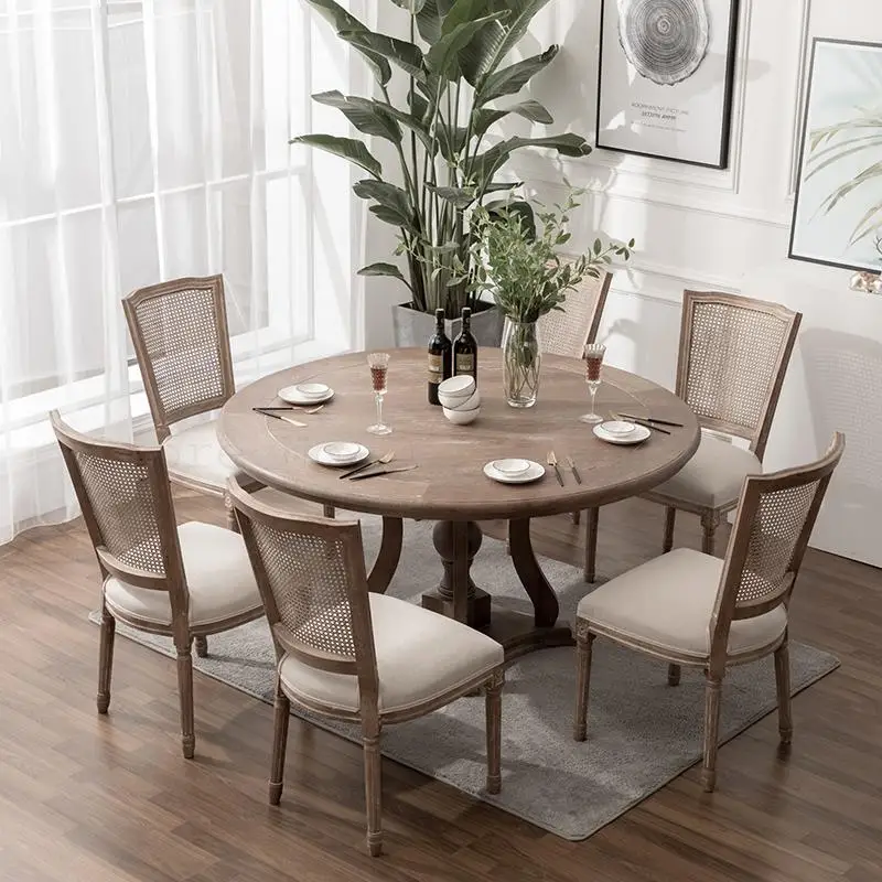 Американский Стул из массива дерева ретро обеденный стул ротанговая сетка