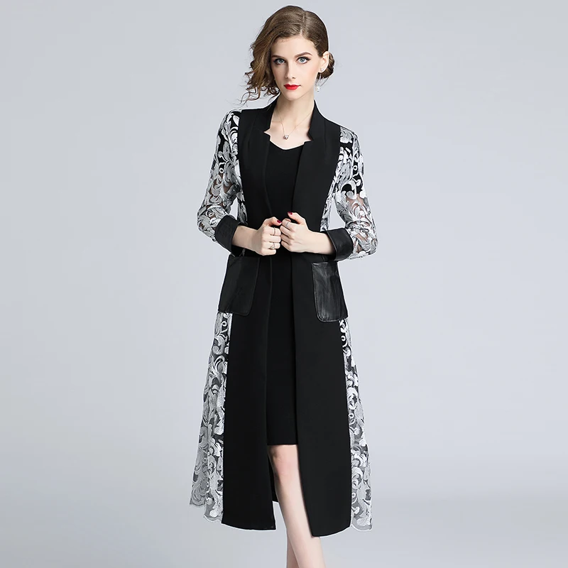 Женский Классический Тренч с отложным воротником свободная Длинная ветровка в