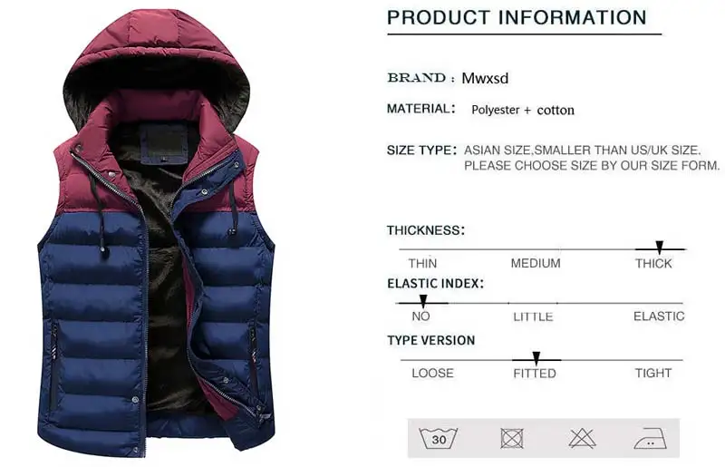 

Nice New Brand Winter Men Hooded Vest Warm Thick Sleeveless Jacket Cotton Waistcoat Male Gilet Homme High Quality Men Colth Male