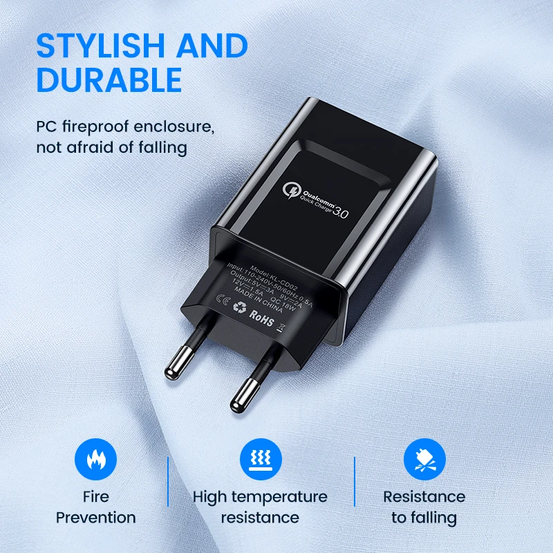 KUULAA Quick Charge 3,0 зарядное устройство 18 Вт QC 3,0 Быстрая Зарядка телефона USB зарядное устройство адаптер EU вилка настенная Зарядка для Xiaomi iPhone samsung