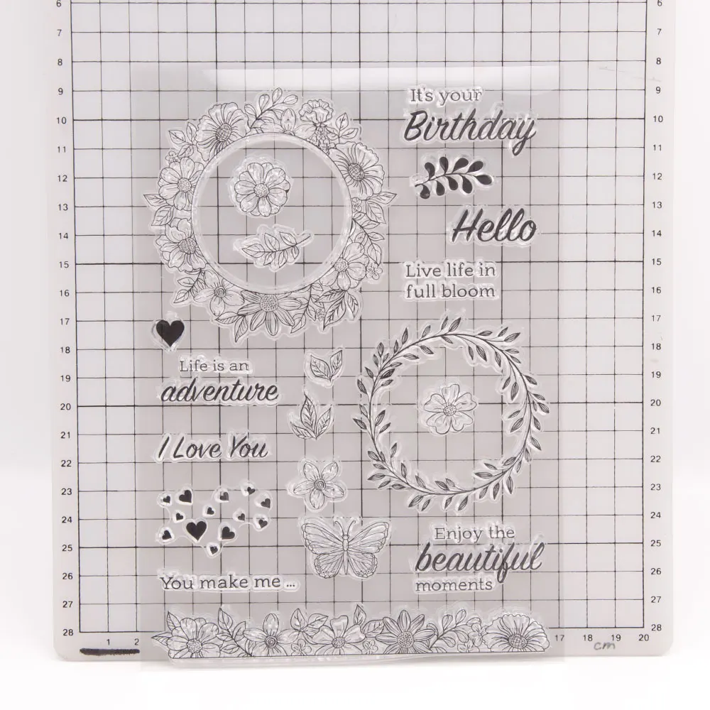 Венок бабочка граница печать приветствие резиновая Прозрачная силиконовая для