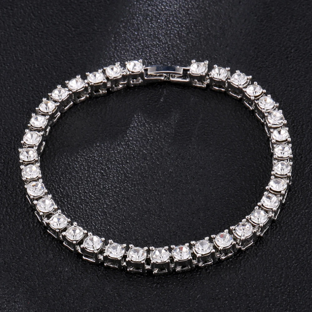 Hip Hop Men's Iced Out Crystal Single/Double Row Tennis Bracelet Bling Cubic Zirconia Bracelets Link Chain Jewelry | Украшения и