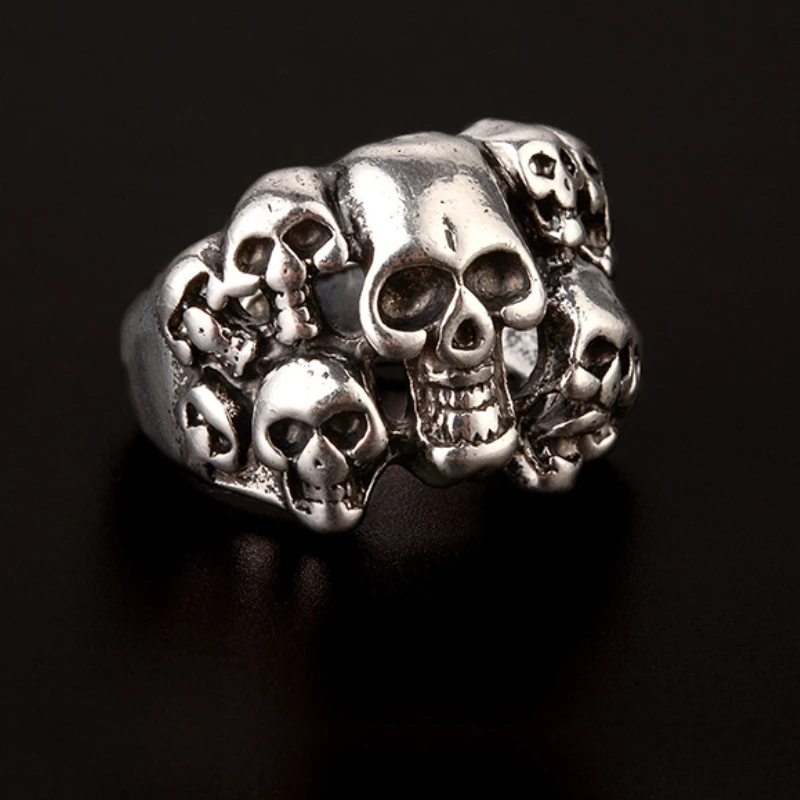 

Men's European and American Retro Domineering Ring Hipster Fashion Skeleton Ghost Head Devil Ring Female Punk Hand Jewelry