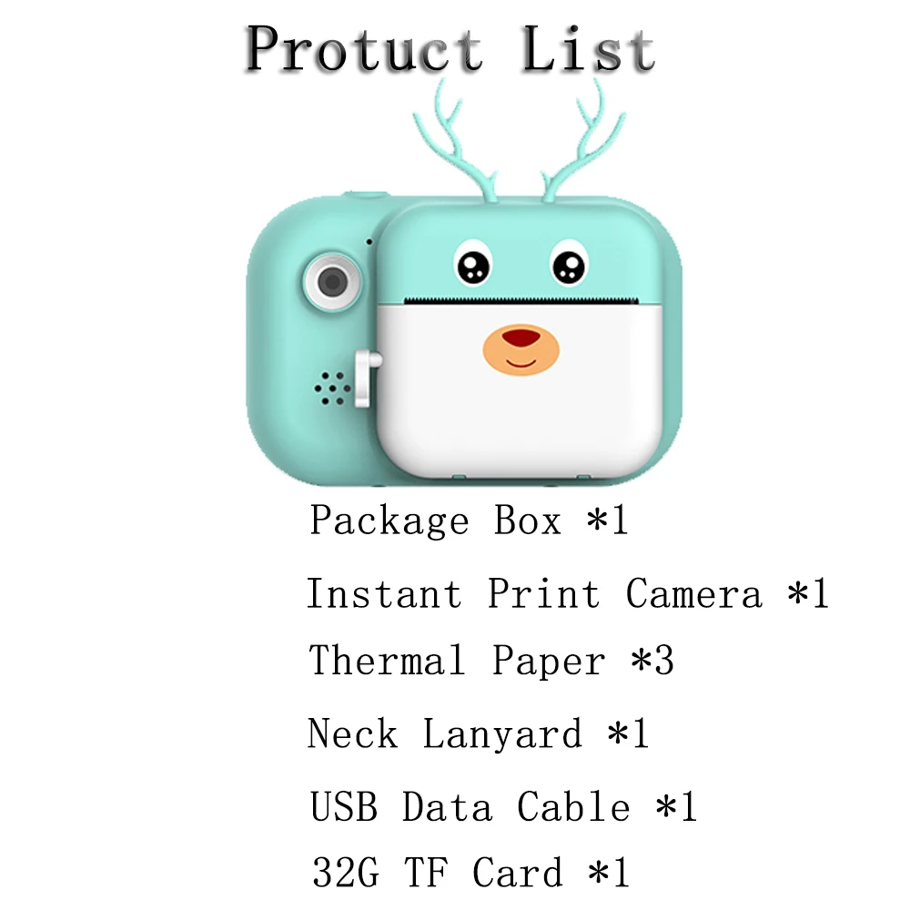

Kids Instant Print Camera Zero Ink Toy Children Digital Camera with Print Paper Toddler Video Recorder 32GB for Birthday Gift