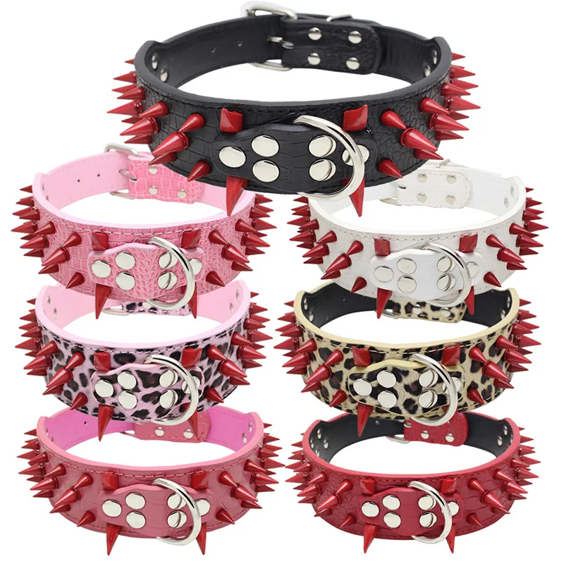 

Red Rivet Dog Collar 2" Wide Studded Leather Dog Collars Pitbull Big Dog Collar German Shepherd Mastiff Rottweiler Bulldog